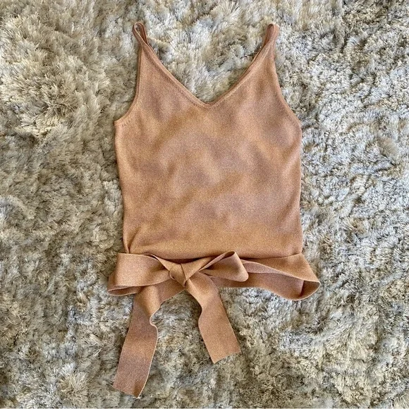 Express Pink Shimmer Sleeveless Top with Tie Size Small - Picture 3 of 7